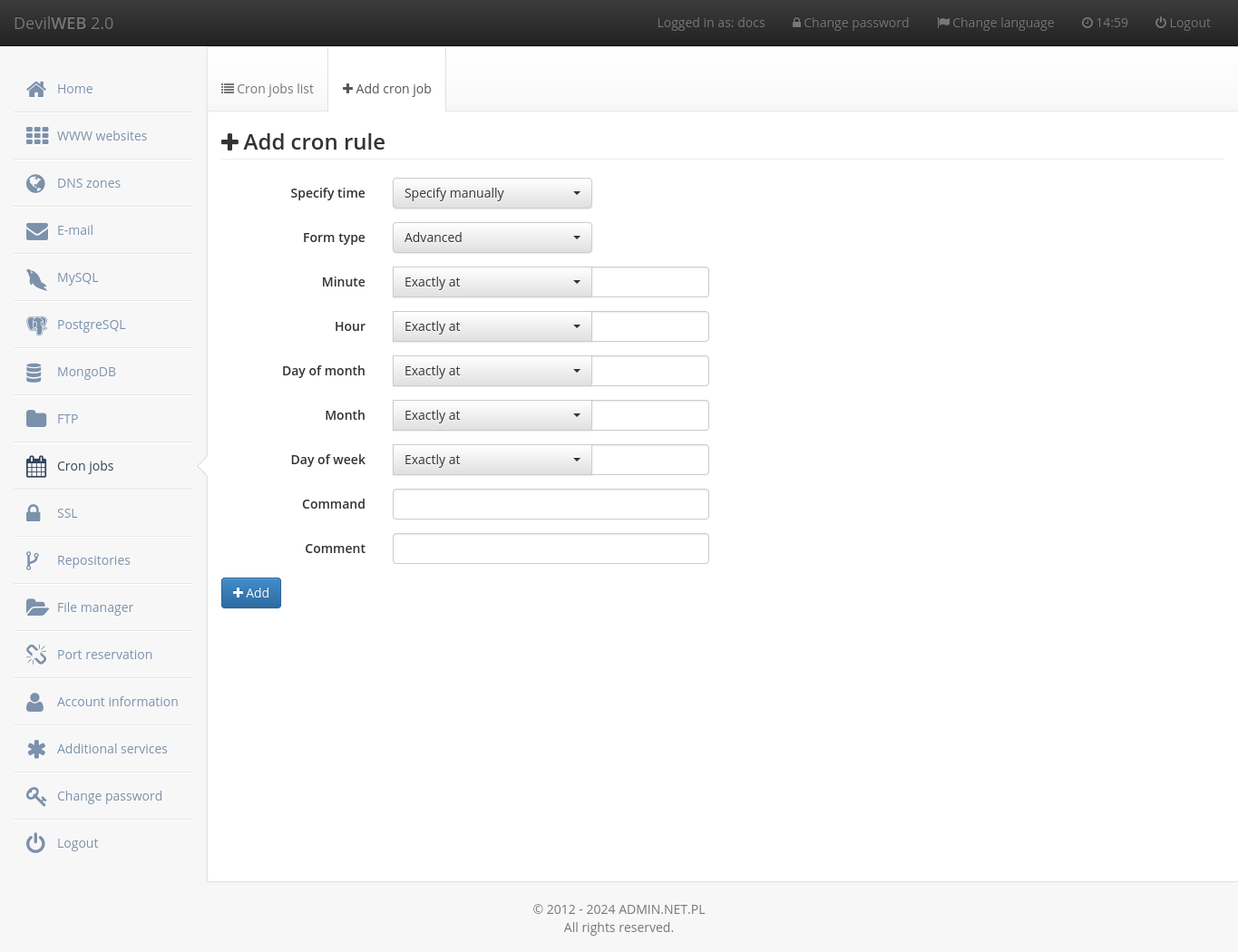 DevilWEB - adding a Cron job