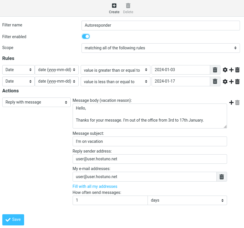 Roundcube - autoresponder with rules